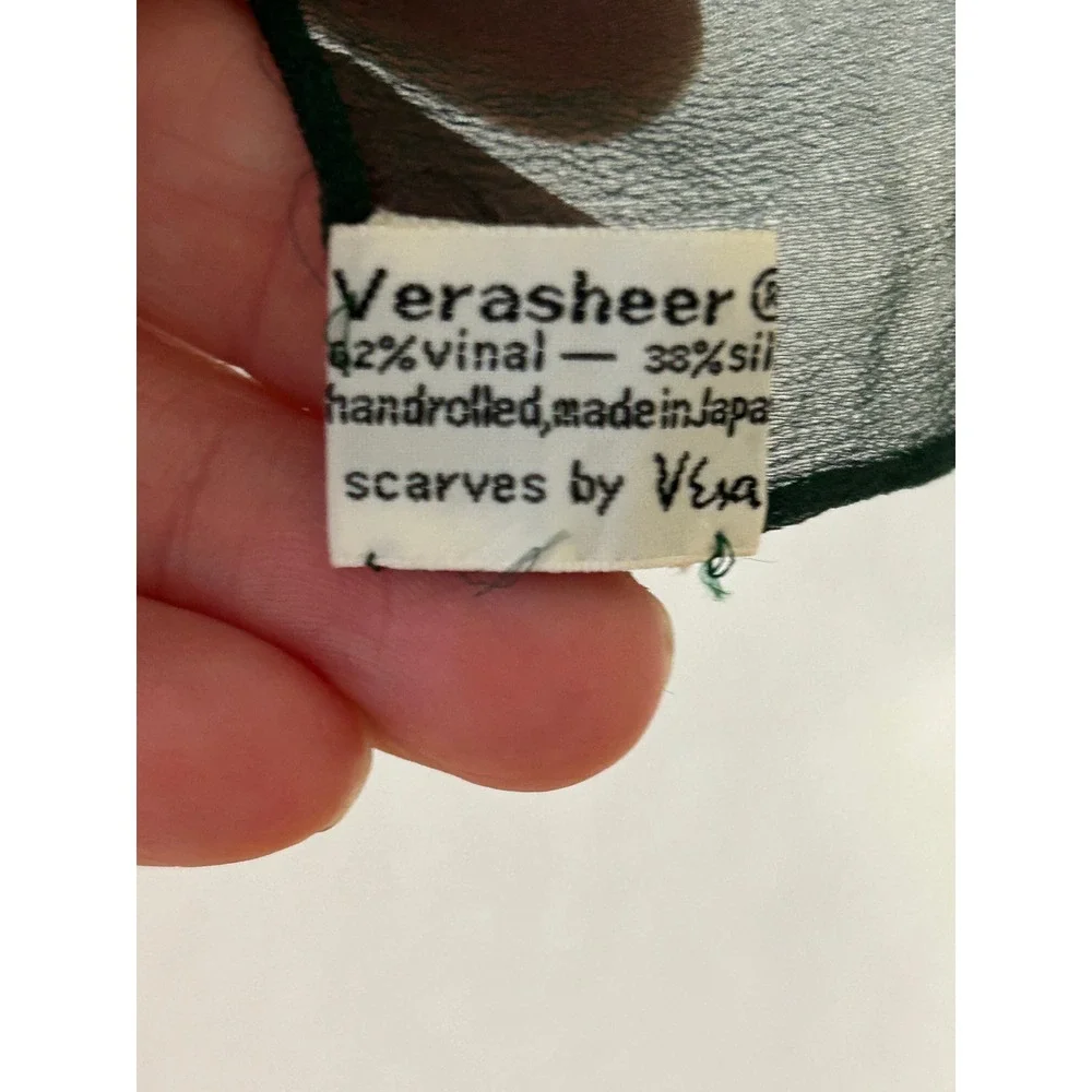 VTG Vera Neumann Scarf Green Verasheer Silk Blnd 60s 70s Hand Roll Japan Fairy